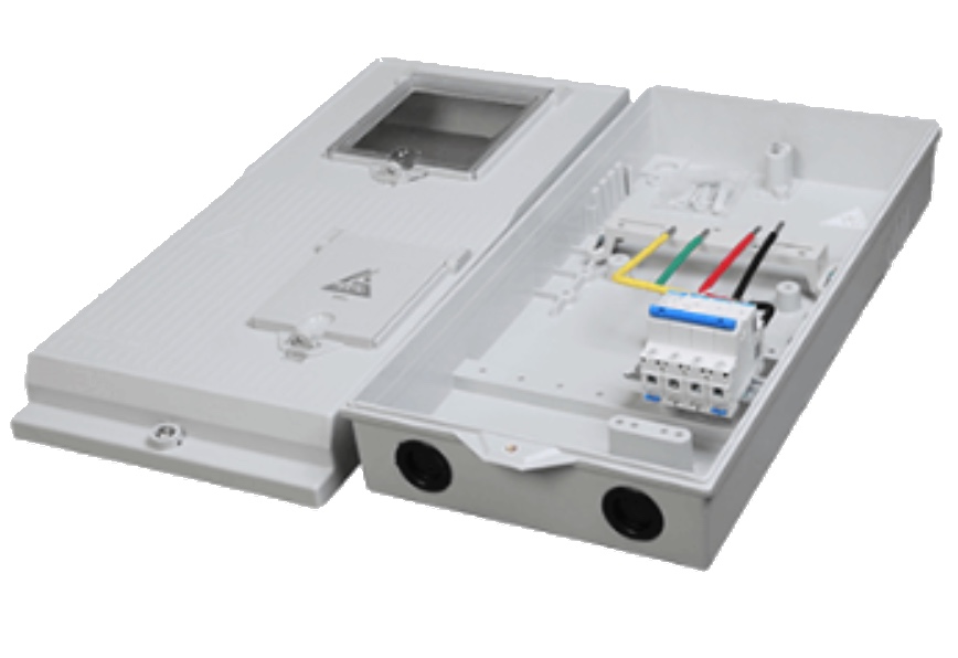 Arotob GFRP meter box with main circuit breaker and transparent viewing window, fits single-phase and three-phase meters